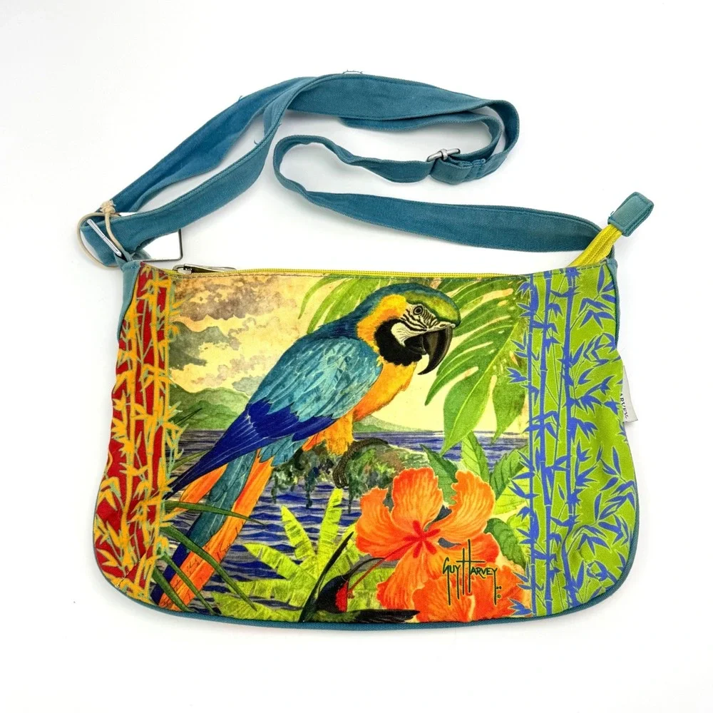 VTG Tropical Parrot Bag Guy Harvey‎ Canvas Crossbody Strap Retro Vacation